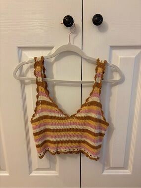 l*space Multicolor Striped Crochet Crop Tank